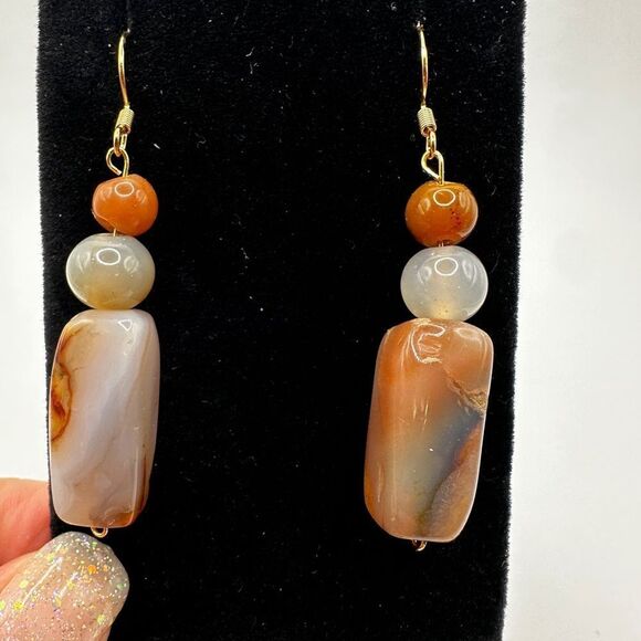 Almost 2.5" polished agate stone dangle earrings with stamped 925 hooks! - Picture 10 of 11